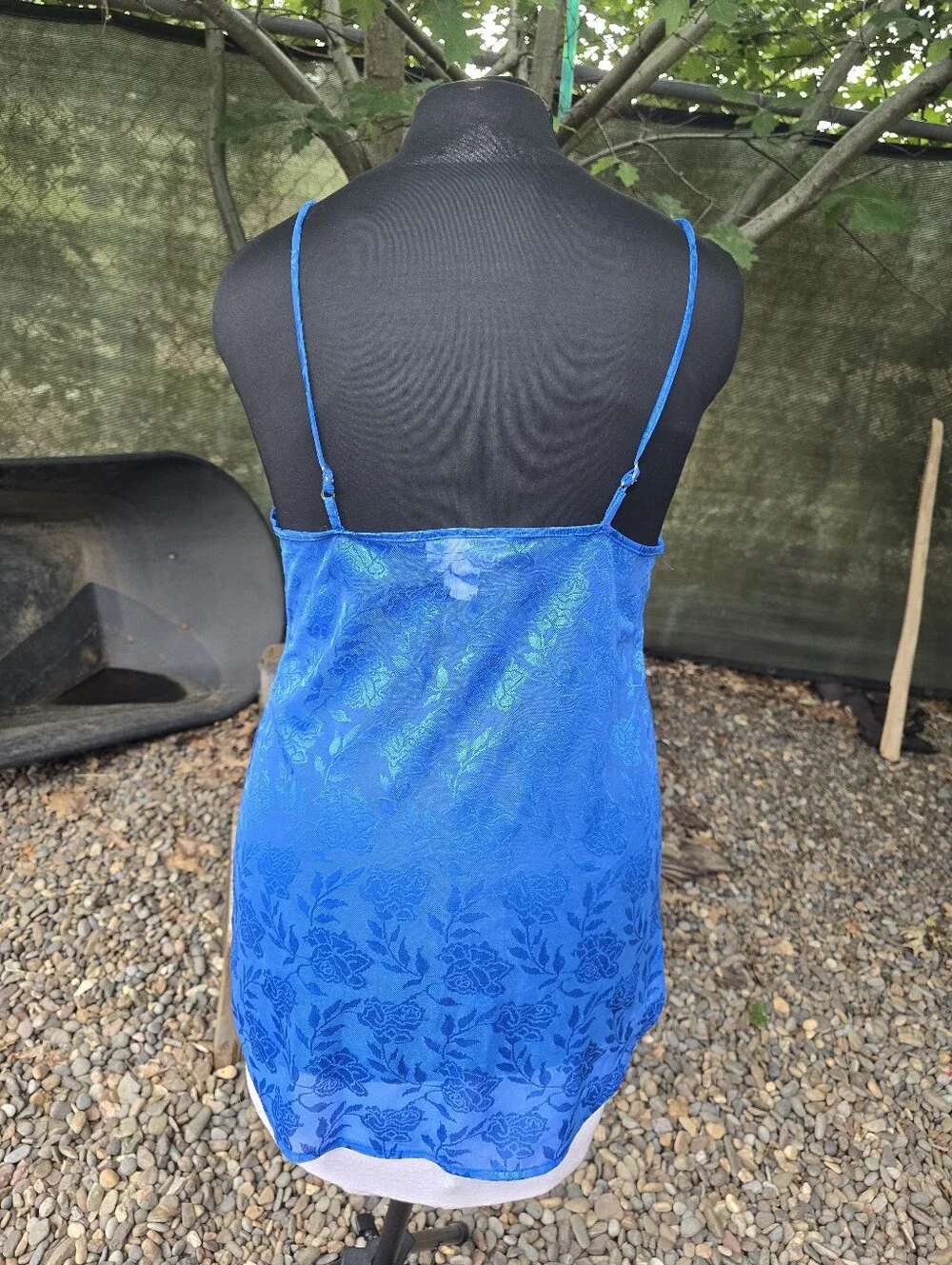 Vtg 80s Blue Floral Lace Sheer Slip Dress Whimisgoth 90s Grunge Romantic Boudoir - Picture 4 of 7